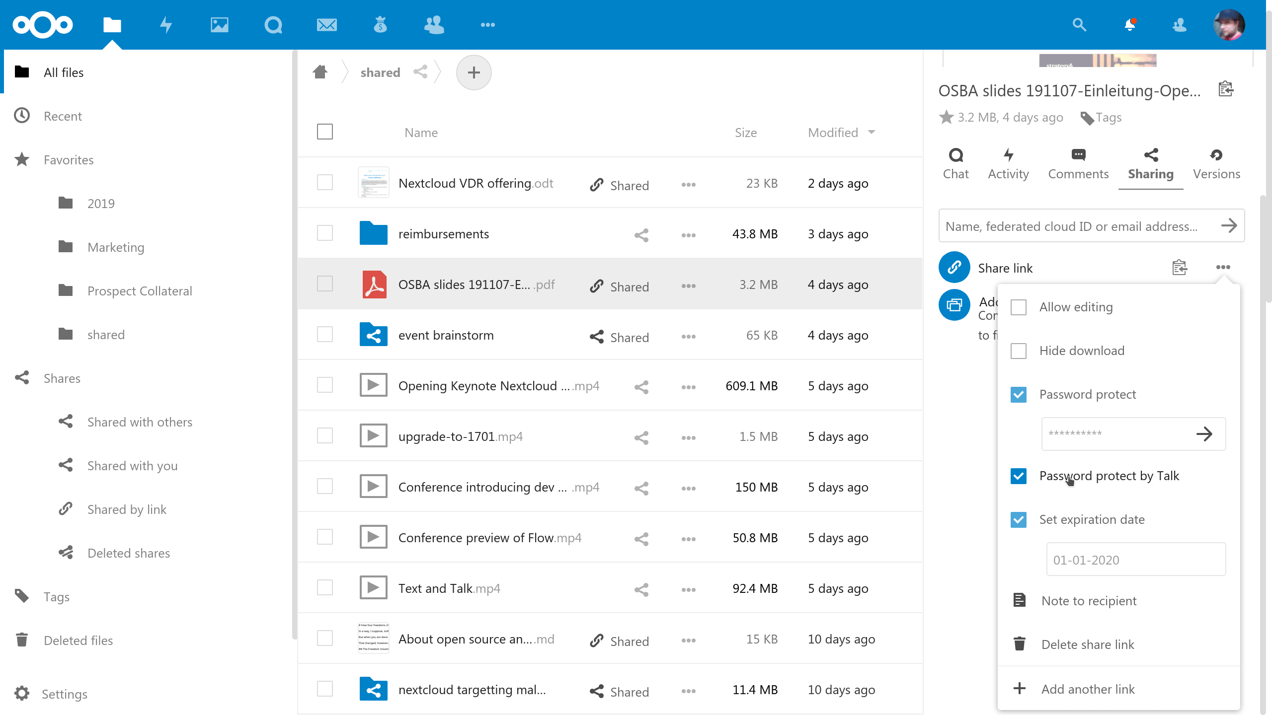 Nextcloud 敏感文件分享开启视频验证